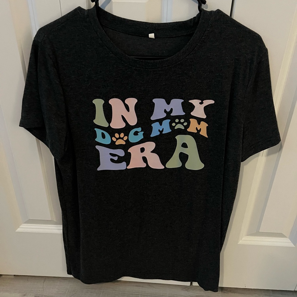 Grey Graphic Tee with Colorful Text
